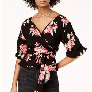 **CLOSE OUT** The Edit Juniors' Floral-Print Wrap Top-M New--T6W